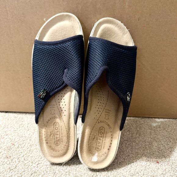 Fly Flot Shoes - Flyflot Anatomic Womens 38/ 7.5 Slip On Sandals Vera Pelle Blue Open Toe